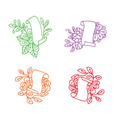 Papyrus roll in doodle style with leaves and flowers. Isolated elements.