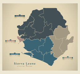Modern Map - Sierra Leone provinces and districts detailed SL