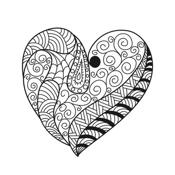Hand drawn heart with ornament. Doodle style. Decorative element