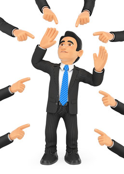 3D Businessman pointed out by many fingers