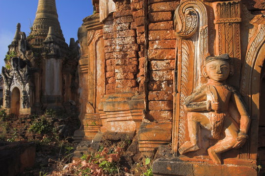 Complex of unrestored shrines and stupas at Nyaung Ohak Monastery (Under the Banyan Trees monastery), Indein, Inle Lake, Shan State