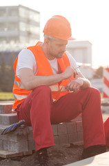 Man having a cigarette break