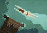 Illustration of woman swimming in lake