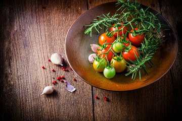 Cherry tomatoes, herbs and spices