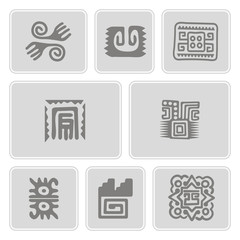 Set of monochrome icons with American Indians art and ethnic ornaments