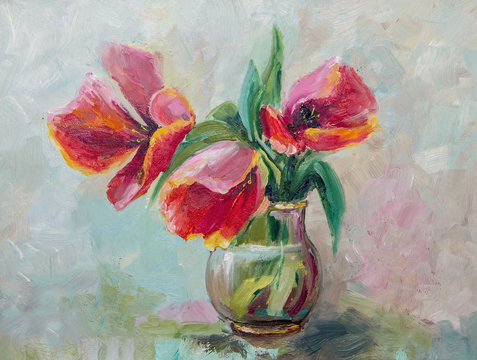 Oil Painting, Impressionism style, texture painting, flower stil