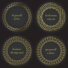 Obraz premium Round decorative frames set. Collection of circle design templates. Golden outline decor.Monoline vector illustration.