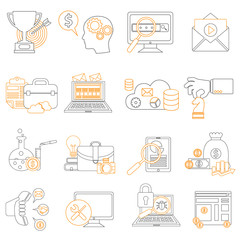 Mono line pictograms vector collection of colorful flat business and finance icons. Design elements for mobile and web applications.