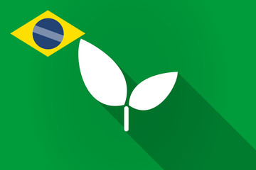Fototapeta na wymiar Long shadow Brazil flag with a plant