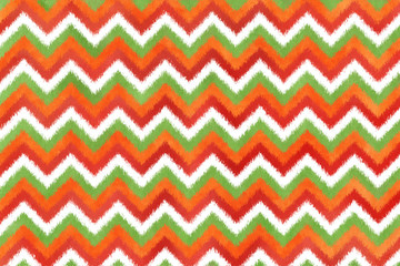 Ethnic zigzag pattern in orange, red and green colors.