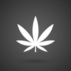  a marijuana leaf    white icon on a dark  background