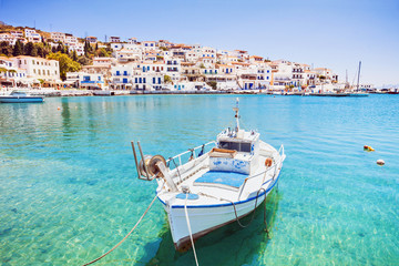 Fototapeta na wymiar Beautiful view at Batsi village, Andros island, Cyclades, Greece
