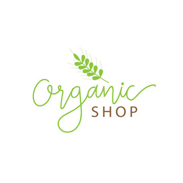 Organic shop logo,fresh food logo,green logo design with hand draw font.