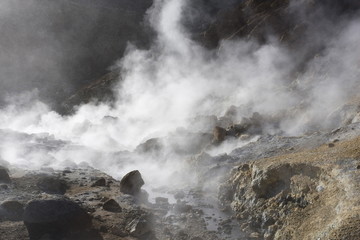 Steam rising from geothermal pools at Seltun on the Reykjanes Peninsula near Keflavik, Iceland