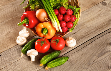Fresh vegetables on a clean wooden table