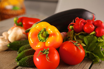 Fresh vegetables on a clean wooden table