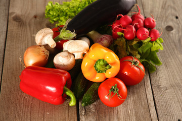 Fresh vegetables on a clean wooden table