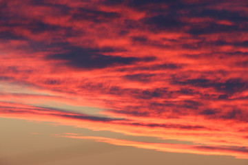 Red dawn clouds, Cornwall, England, UK.