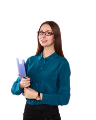 young girl standing on a white background