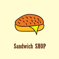 Sandwich logo template. Vector illustration with bread and cheese. For bistro, shop, bar, fastfood, eatery, lunchroom, etc.
