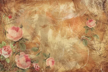 Keuken foto achterwand Retro Vintage Achtergrond - Bloemen Oud Papier Textuur
