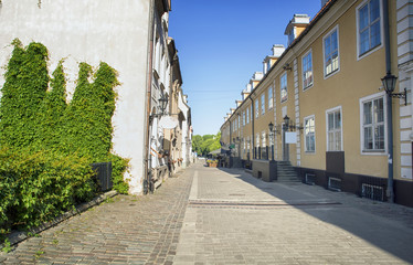 Street without people early in the morning. Europe. Riga