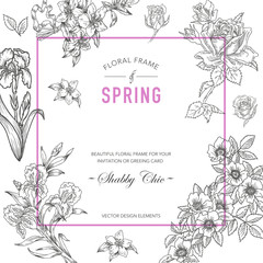 Floral Frame. Invitation Card. Wedding Card. Baby Shower Card. Vector