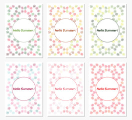 Vector set of design templates,varicolored leaflets and frames A4 size layout, collection of geometric colorful pages for gift card, cover, book, printing, fashion presentation. Hello Summer.