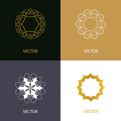 Collection of vector logo design templates and monograms . Abstract round elements. Set of creative symbols in trendy linear style. Golden and blue colors. 