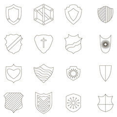 Shield icons set, outline style
