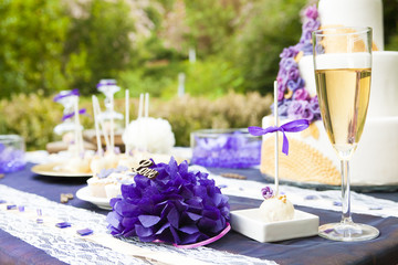 Wedding table arrangement with different ornaments