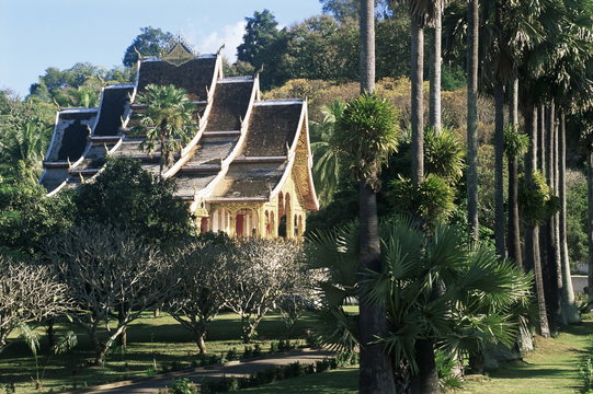 Wat Mai Suwannaphumaham and trees, Luang Prabang, Laos