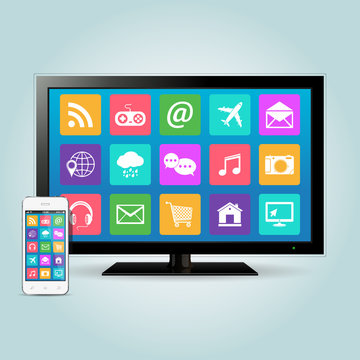 Smart TV and smartphone with app icons