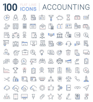 Set Vector Flat Line Icons Accounting and Finance