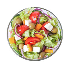 Greek Salad closeup isolated on white