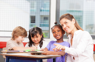 Working together at elementary school. Integration and multi eth