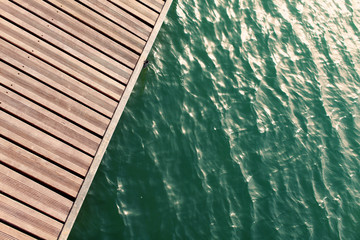 view from above of wooden pier