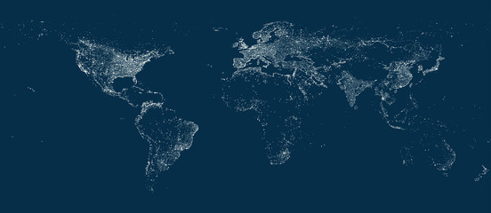 Naklejka premium Earth' city lights map on the soft dark background