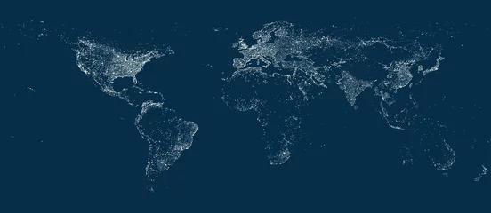 Türaufkleber Karte der Stadtlichter der Erde auf dem weichen dunklen Hintergrund © brichuas