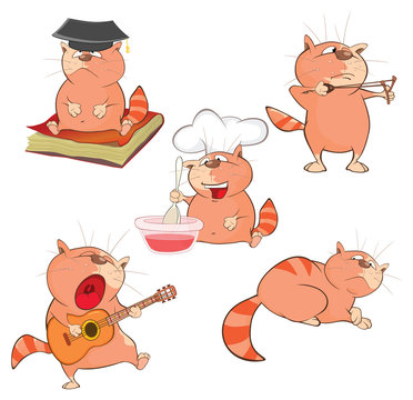 Illustration of a Set of a Cute Cartoon Cats for you Design. Cartoon Character