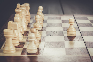 chess leadership concept on the wooden chessboard