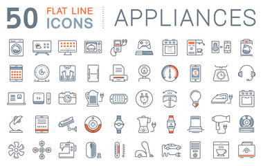Set Vector Flat Line Icons Appliance
