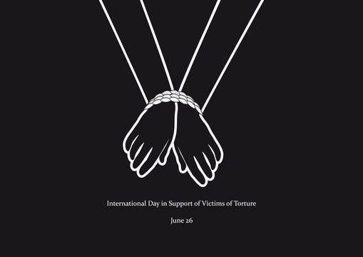 International Day in Support of Victims of Torture vector. Black and white vector illustration. Tied hands. Important day