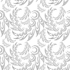 Abstract Seamless Background with Symbolical Contour Patterns and Floral Ornaments. Vector