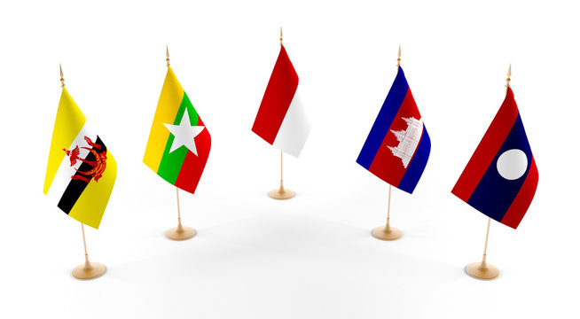 ASEAN Economic Community.Flags for the AEC