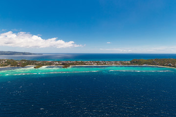 Aerial view of beautiful bay in tropical Island with very white