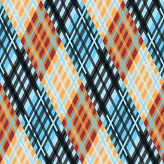 Seamless tartan pattern. Diagonal. orange blue palette.