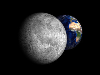 Naklejka premium planet Earth and Moon from space on a black background 3d