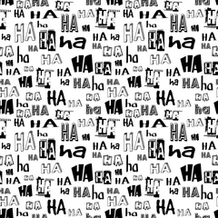 Fotobehang HA HA laugh seamless pattern. LOL LMAO Vector Funny letters background for joke, prank, comadeian. print, card or web seamless graphic background. © v_ctoria