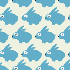 Seamless pattern with blue rabbit on grey background.